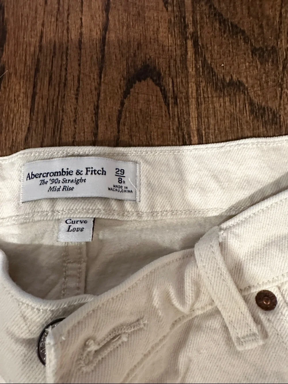 Abercrombie & Fitch Ivory Mid-Rise Straight Jeans - Picture 2 of 4